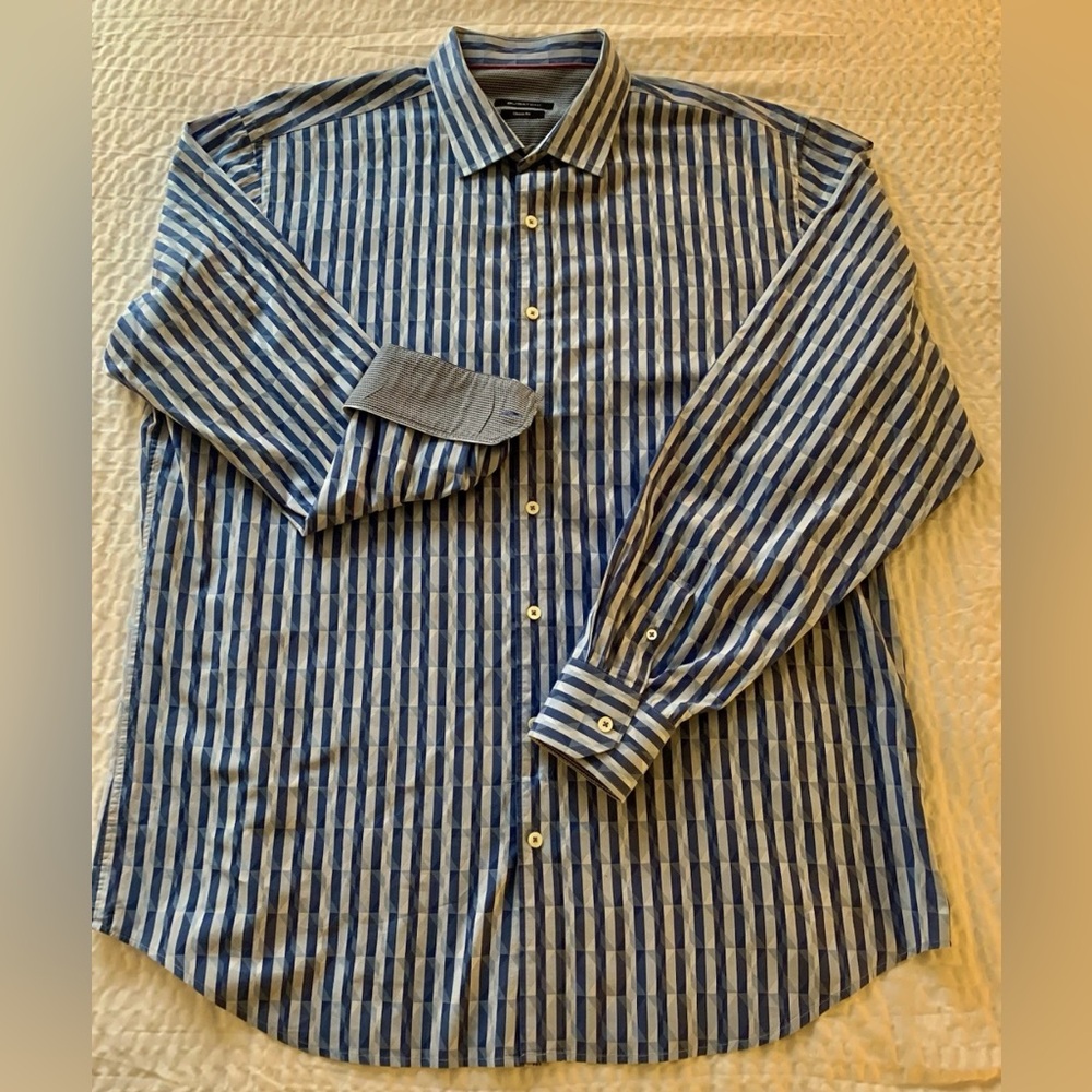 BUGATCHI men’s shirt XL , long sleeve, Classy Blue /Light Blue Design, Quality